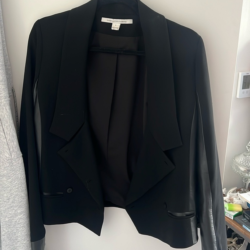 Diane von furstenburg blazer with leather accent